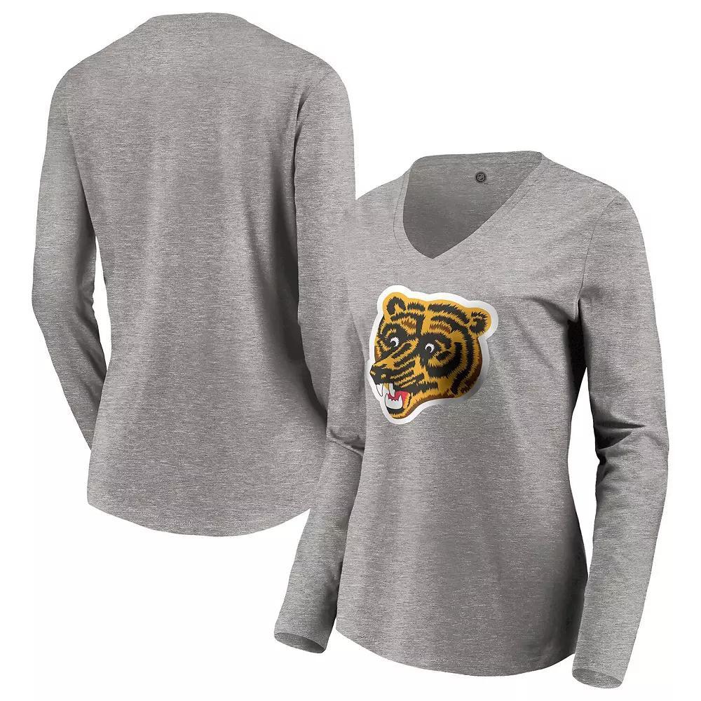 Women's Heather Gray Boston Bruins Special Edition Primary Logo V-Neck Long Sleeve T-Shirt, Size: Small, Grey Product Image