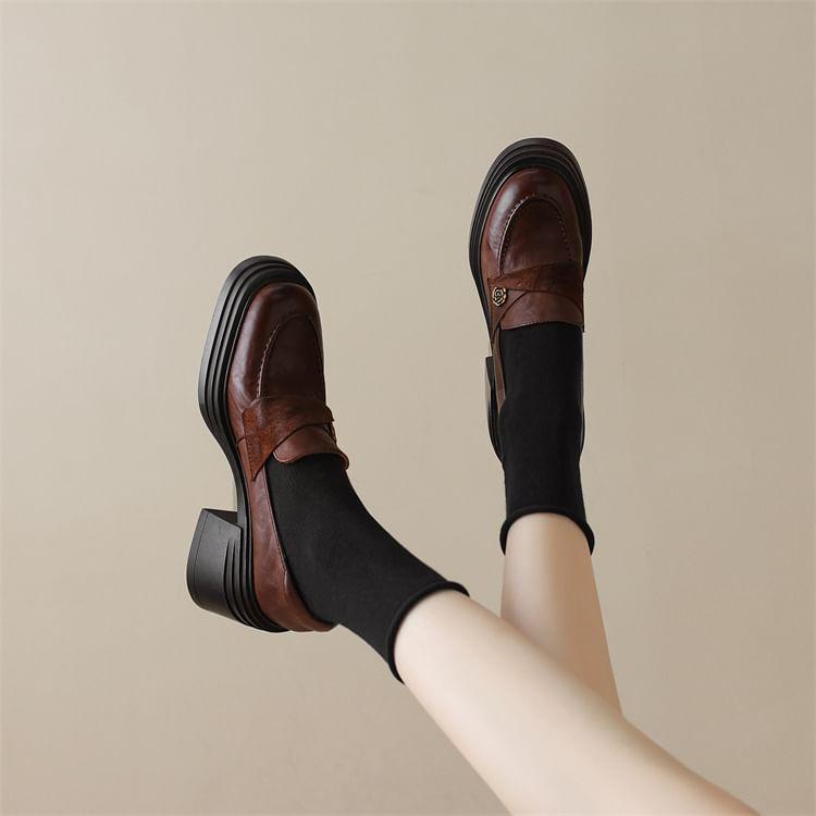 Platform Block Heel Loafer Pumps Product Image