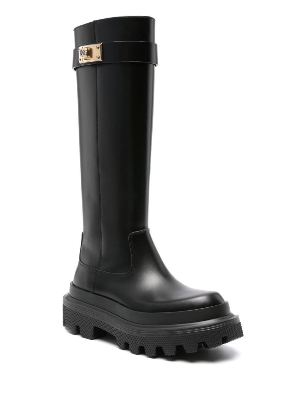 DOLCE & GABBANA Knee-high Leather Boots In Black Product Image