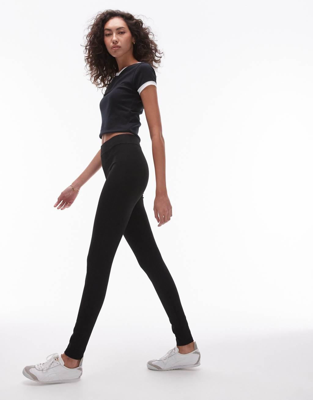 Topshop Tall full length heavy weight leggings in black Product Image