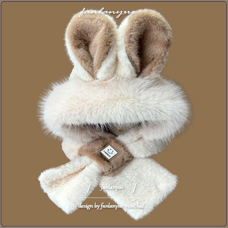 Rabbit Ear Hooded Fluffy Scarf Product Image