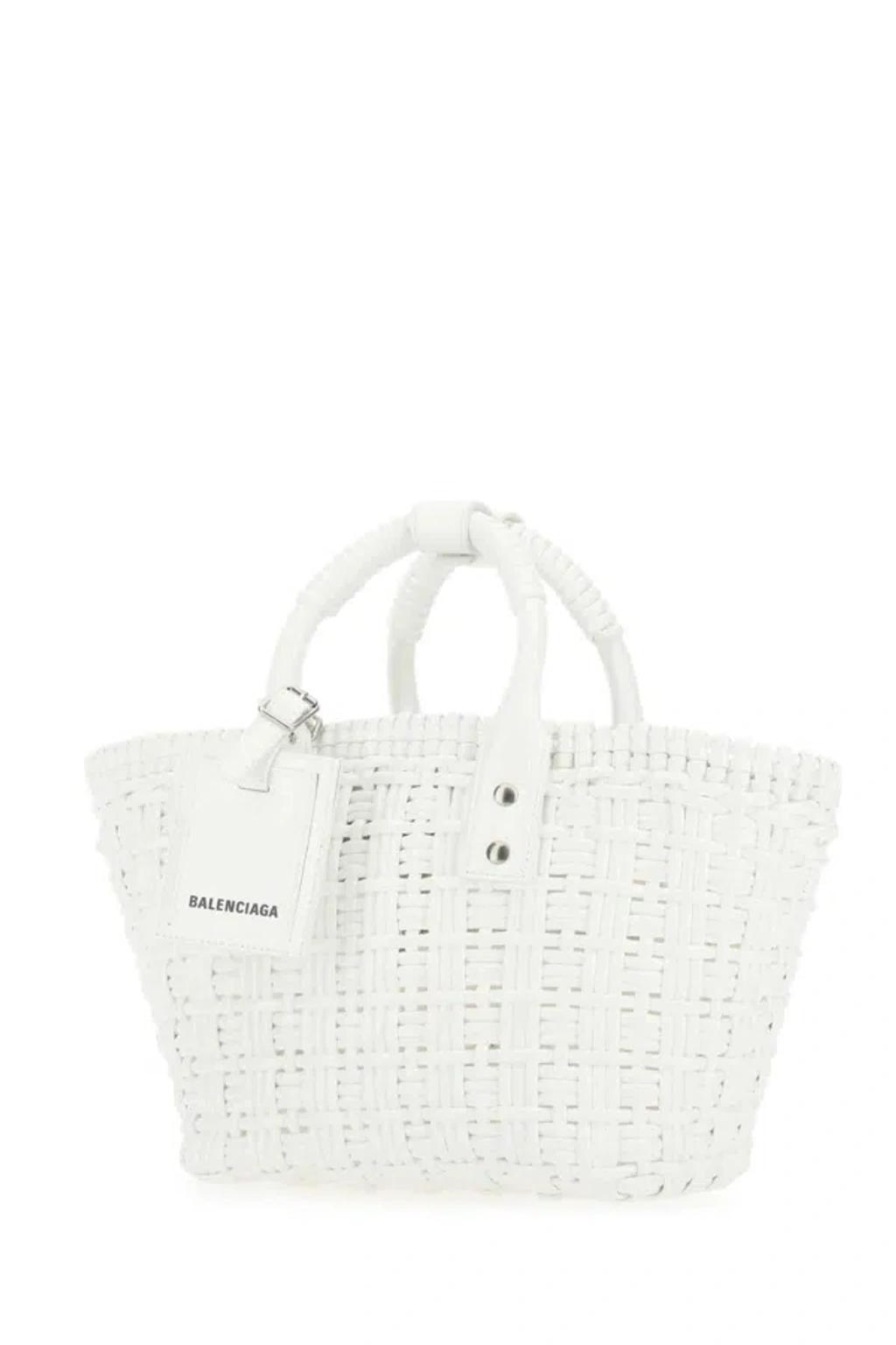 BALENCIAGA Mini Synthetic Leather Bistro Handbag In White Product Image