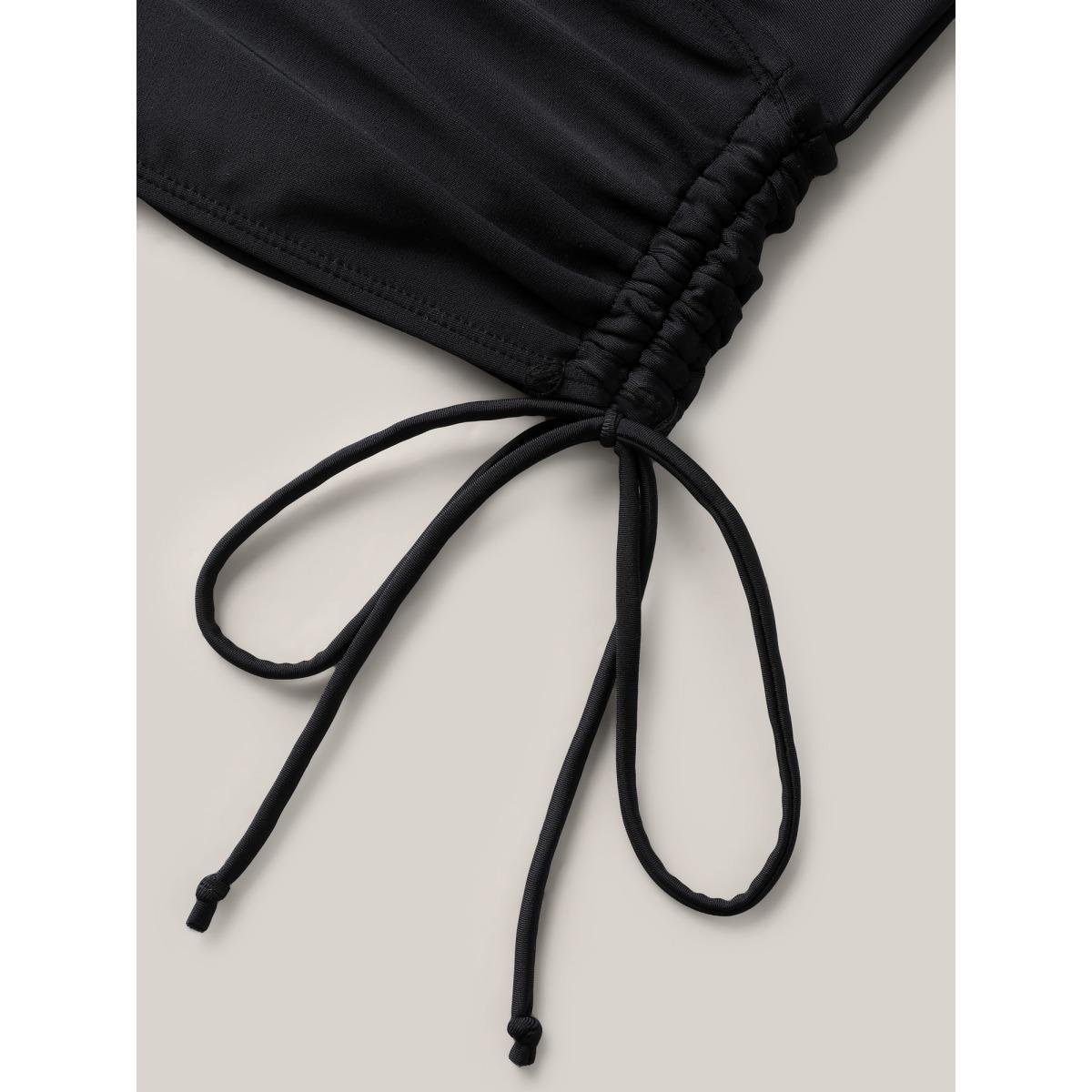 Plus Size Boho Print Adjustable Drawstrings Swim Tankini Women's Swimwear Black Beach Tie knot High stretch Skinny Overlap Collar Curve Swim Tops BloomChic 12/L Product Image