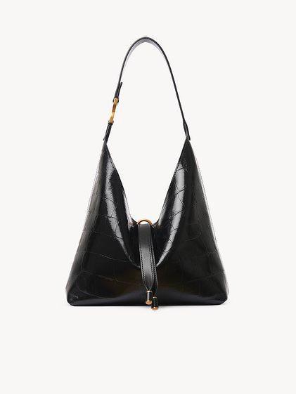 Small Marcie hobo bag in croco-effect leather Product Image