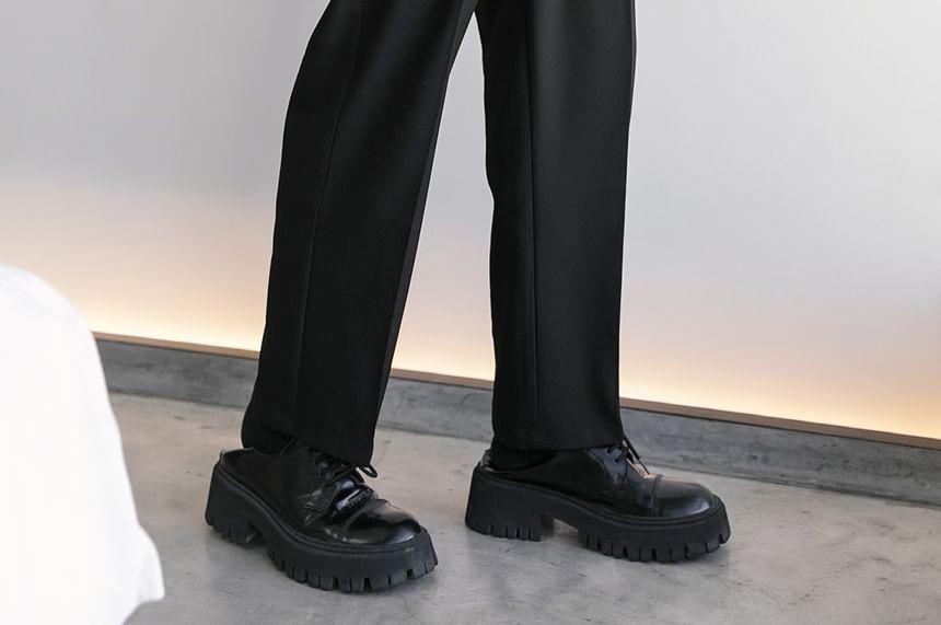 Mid Rise Plain Straight Leg Dress Pants Product Image