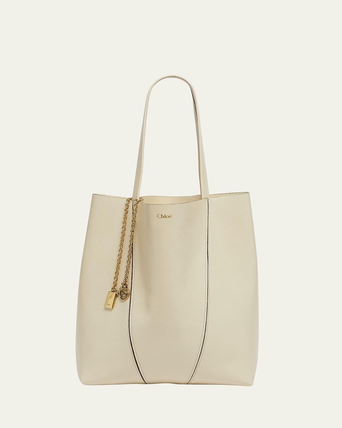 CHLOÉ Spin Medium Tote Bag In Leather In Beige Product Image