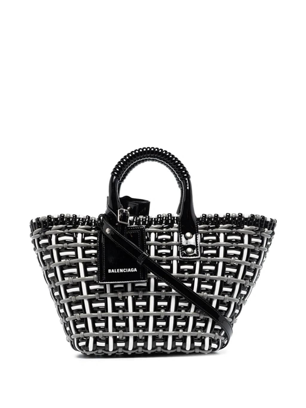 BALENCIAGA Bistro Basket Xs Faux Leather Tote In Black Optic White Product Image