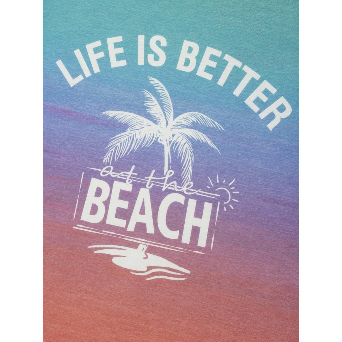 Plus Size Gradient Beach Print Fitted T-Shirt Multicolor Women Playful Contrast Tropical Round Neck Casual T-shirts BloomChic 22-24/3X Product Image