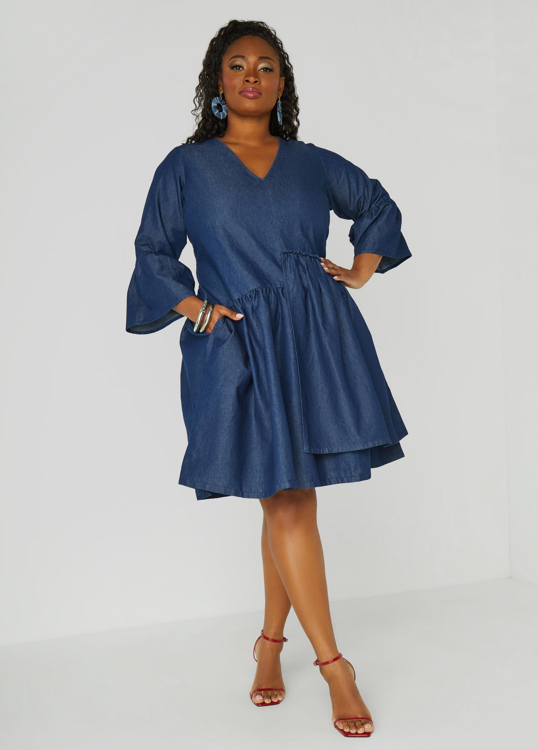 Layered Chambray Babydoll Dress Product Image