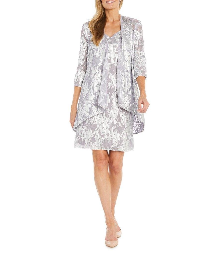 R & M Richards 3/4 Sleeve Round Neck Pleated Floral 2-Piece Jacket Dress Product Image