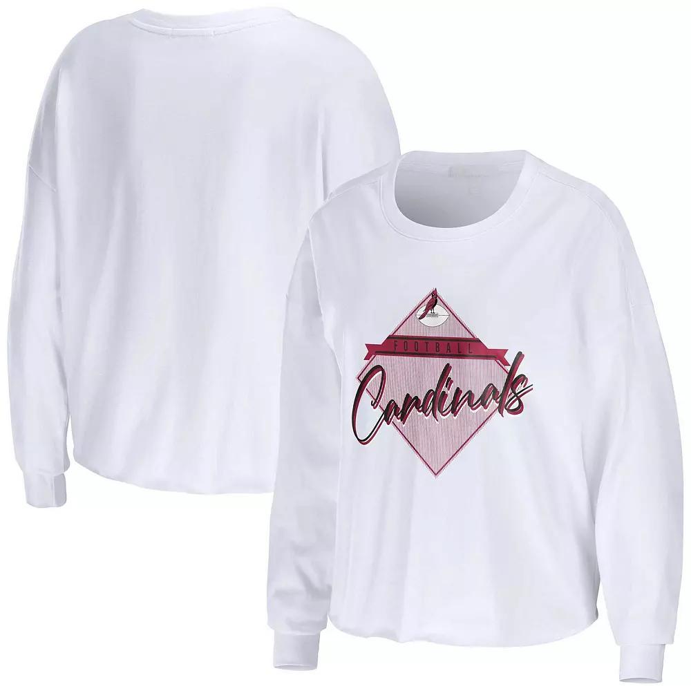 Women's WEAR by Erin Andrews White Arizona Cardinals Domestic Cropped Long Sleeve T-Shirt, Size: Small Product Image