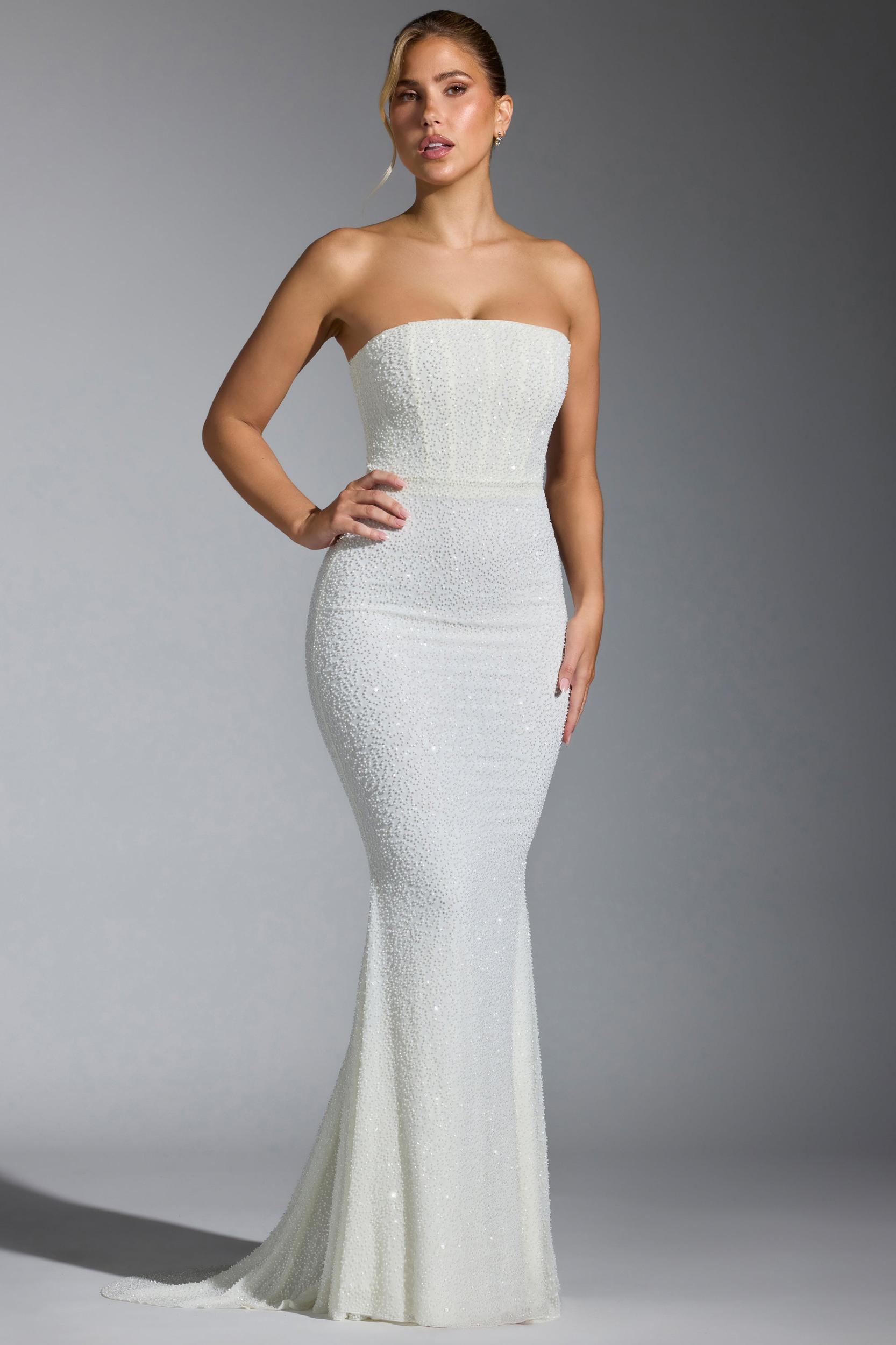 Embellished Corset Gown in White Product Image