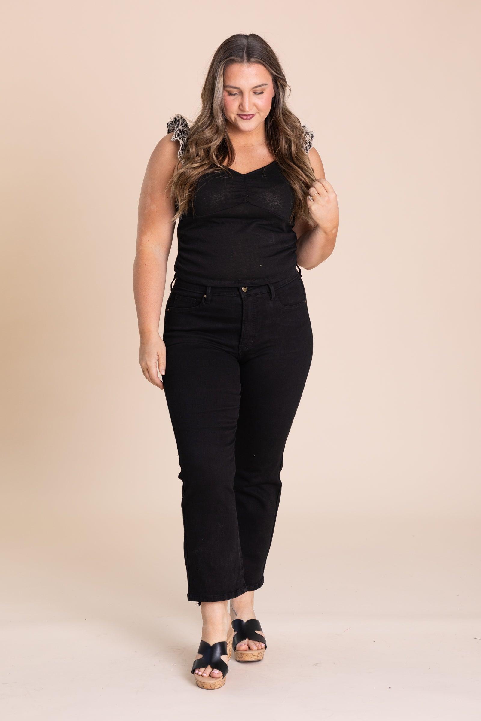 Risen Black Tummy Control Crop Straight Pants Product Image