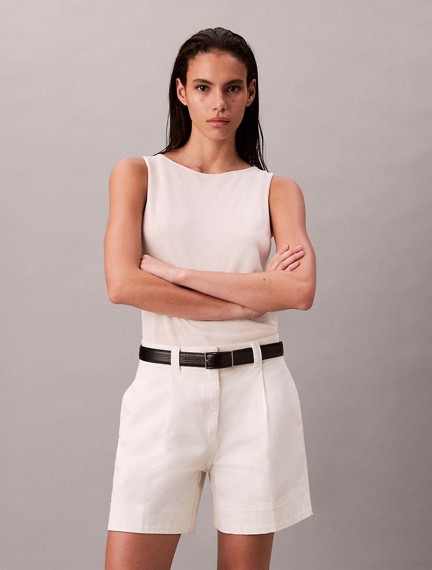 Cotton Stretch Twill Pleated Bermuda Shorts  Product Image