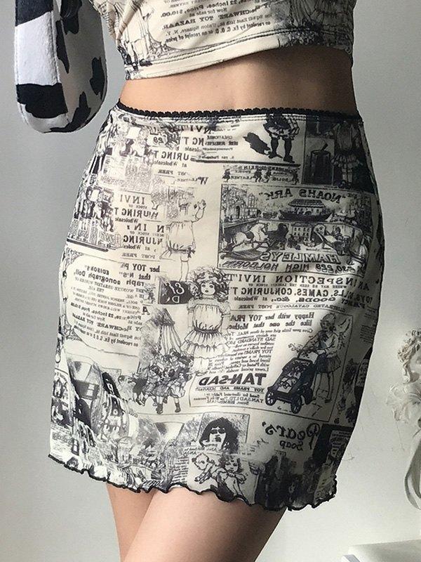 Newspaper Print Wrap Mini Skirt Product Image