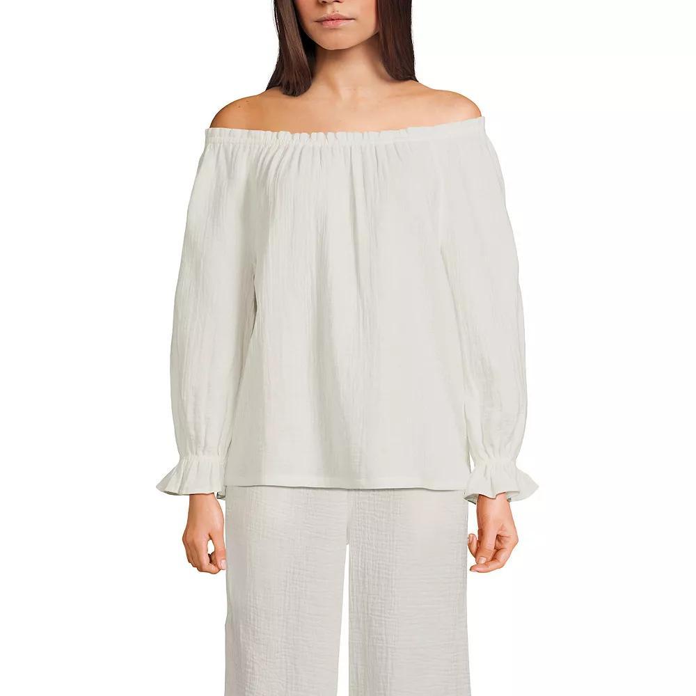 Women's Lands' End Gauze 3/4-Sleeve Off Shoulder Blouse,  Product Image