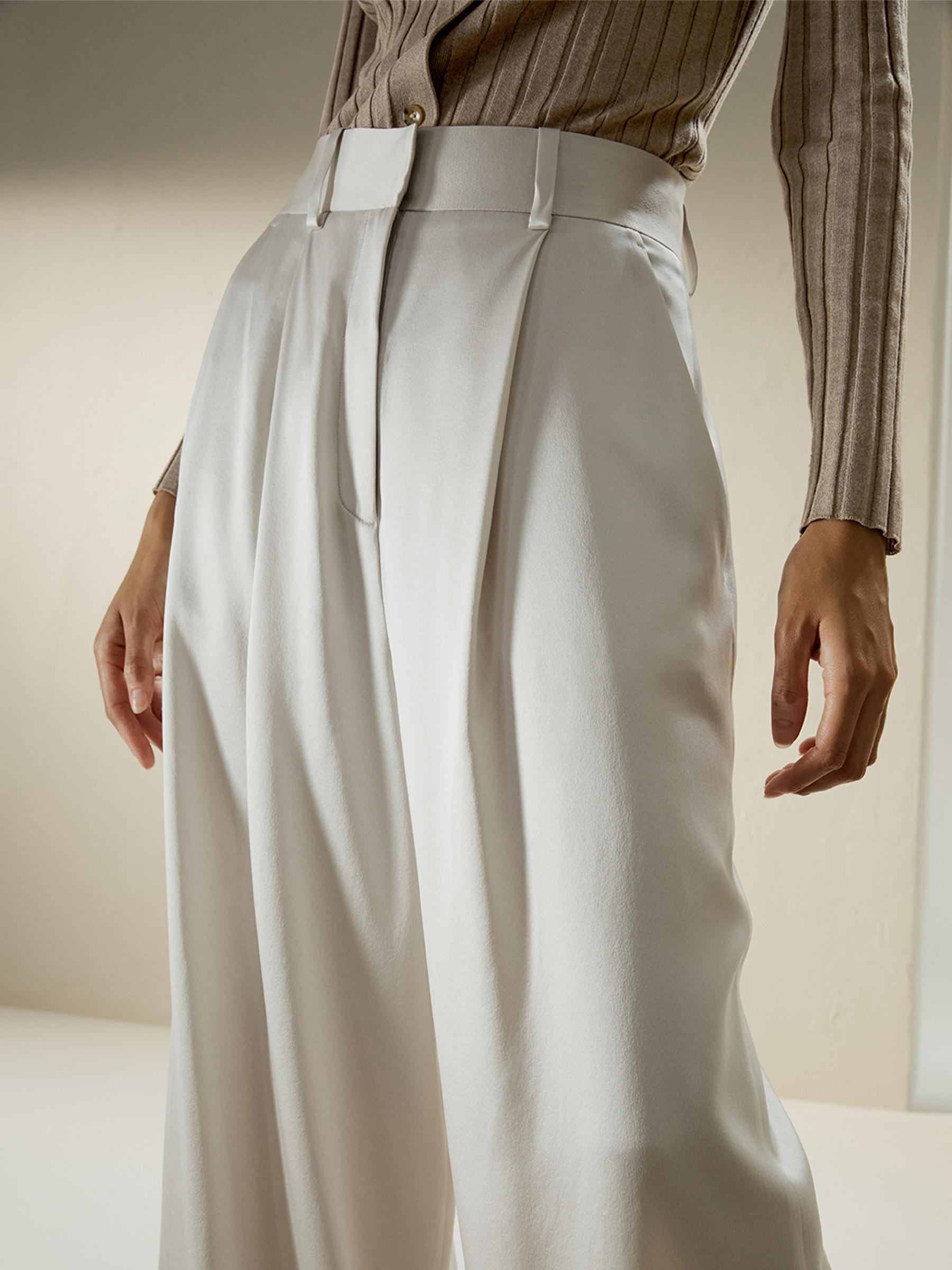 High-Waisted Wide Leg Dense Silk Pants Product Image