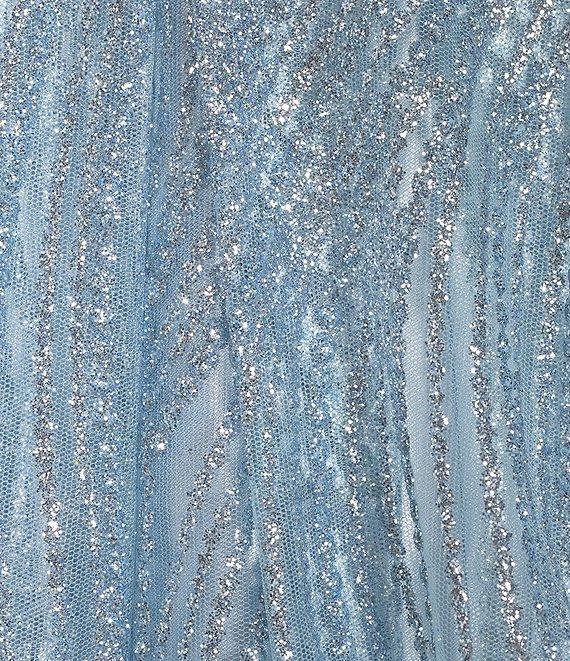 Blondie Nites Glitter Mesh Print V-Neck Sleeveless Tie Back Gown Product Image