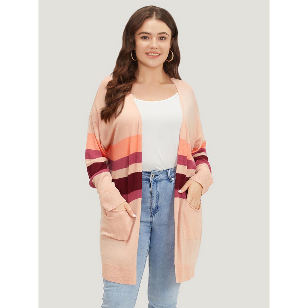 Plus Size Supersoft Essentials Colorblock Open Front Tunic Pocket Cardigan DustyPink Women Casual Loose Long Sleeve Everyday Cardigans BloomChic 10/M Product Image