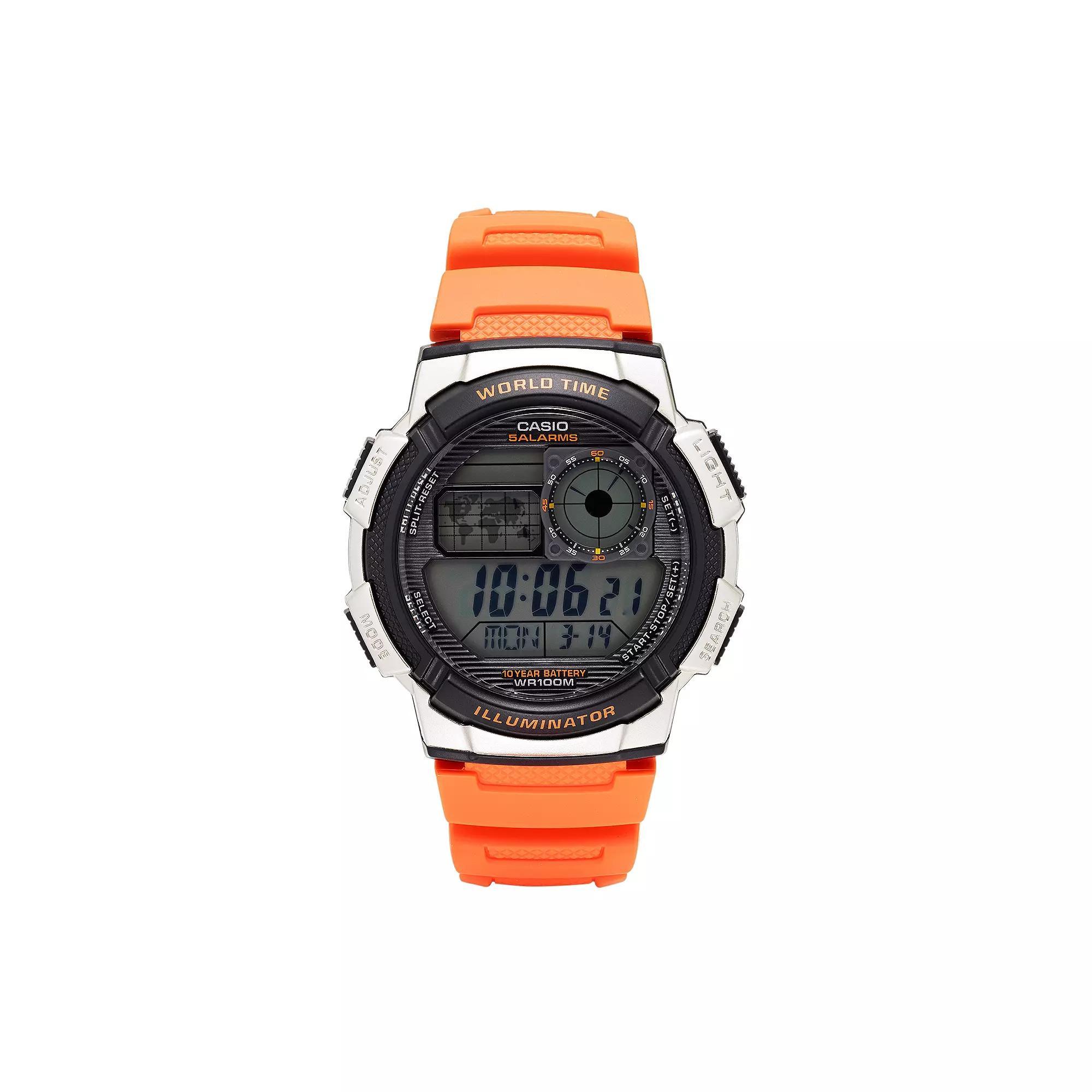 Casio Men's World Time Digital Chronograph Watch - AE1000W-4BVCF, Orange Product Image