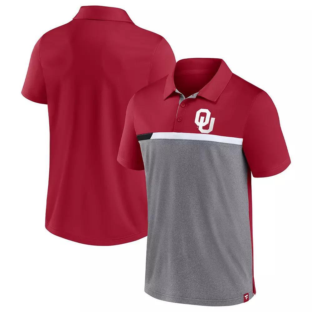 Men's Fanatics Branded Crimson/Heathered Gray Oklahoma Sooners Split Block Color Block Polo,  Product Image