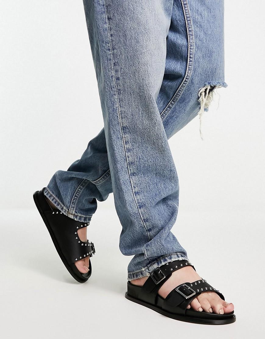 London Rebel Leather studded buckle slides Product Image