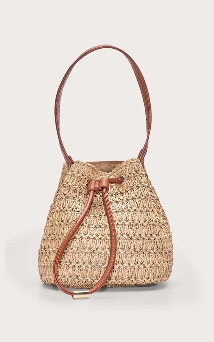 Natural Raffia Mini Drawstring Bucket Beach Bag Product Image