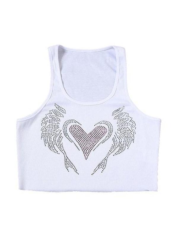 Heart Rhinestone U Neck Crop Tank Top Product Image