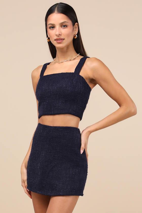 Elevated Attitude Navy Tweed Sleeveless Two-Piece Skort Romper Product Image