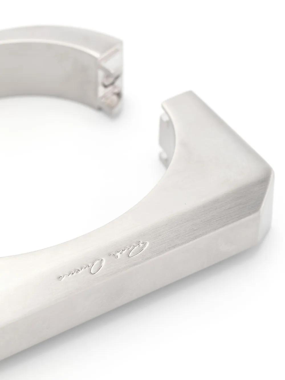 RICK OWENS Logo-engraved Brushed Bracelet In Silver Product Image