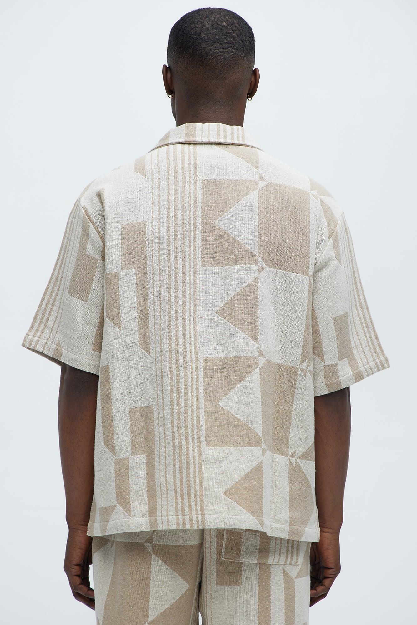 Abstract Cuban Collar Button Down Shirt - Cream/combo Product Image