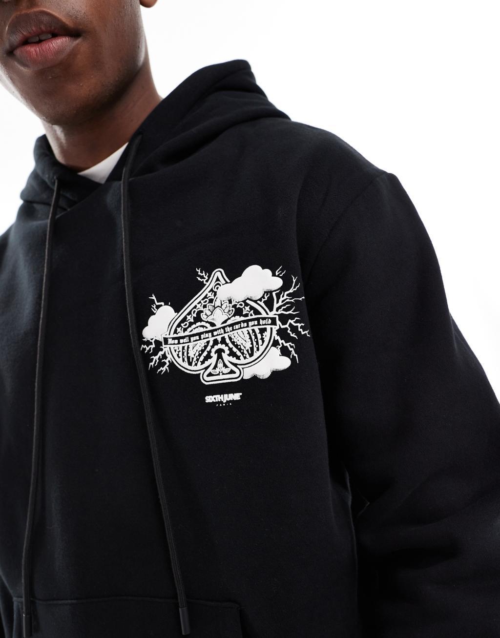 Sixth June printed motif hoodie in black Product Image