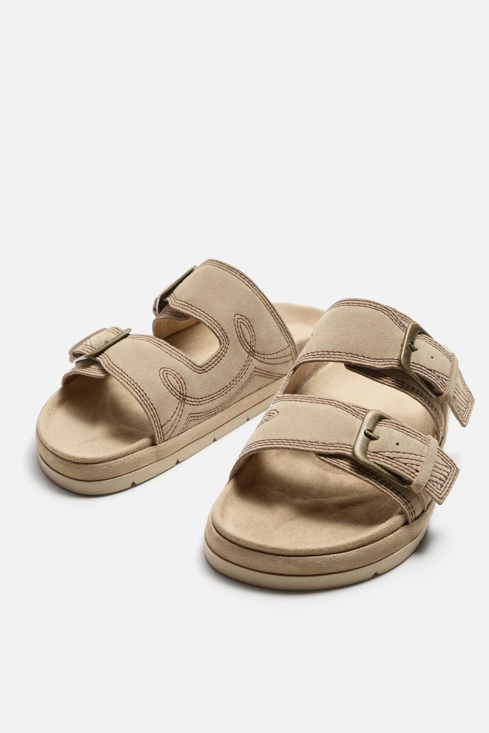 DOUBLE STRAP LEATHER SANDALS Product Image