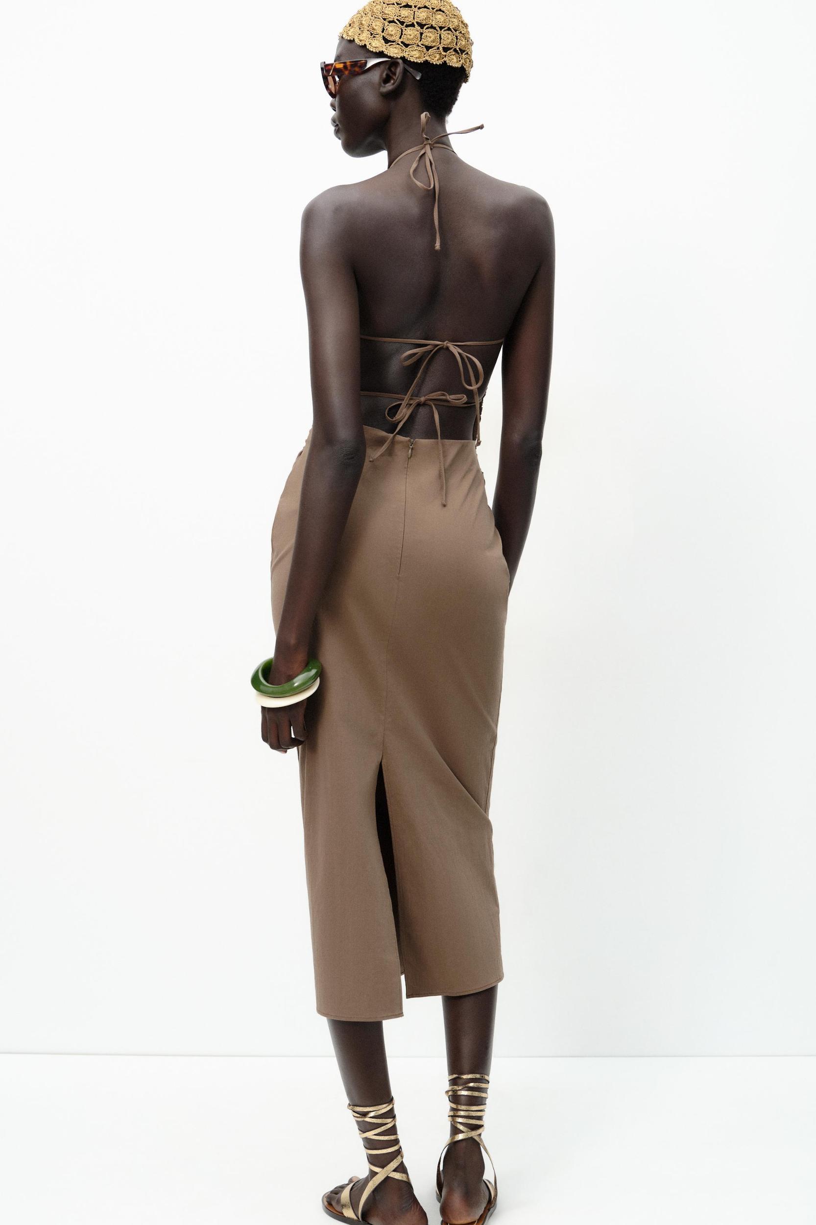 HALTER MIDI DRESS WITH TRIM Product Image