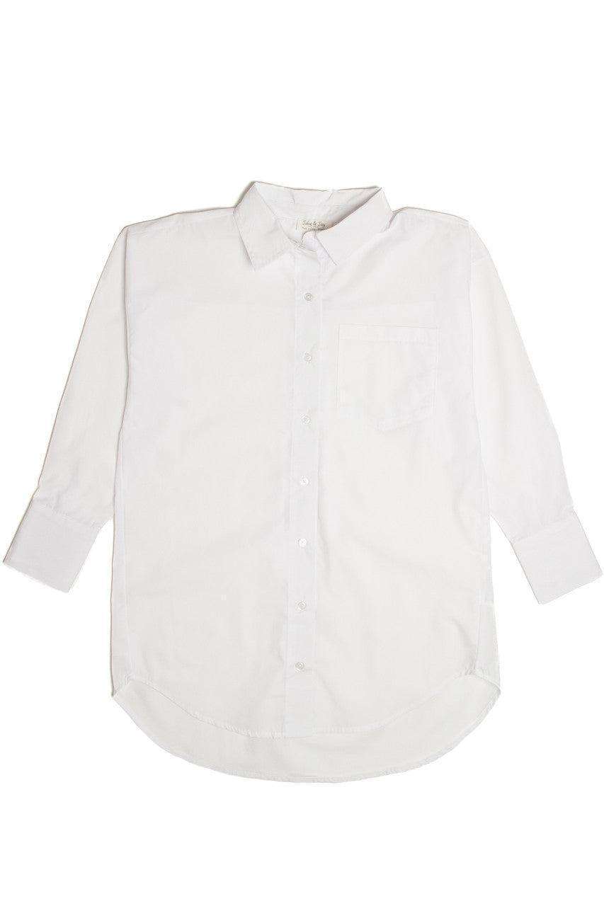 Oversized White Long Sleeve Button Up Shirt Product Image