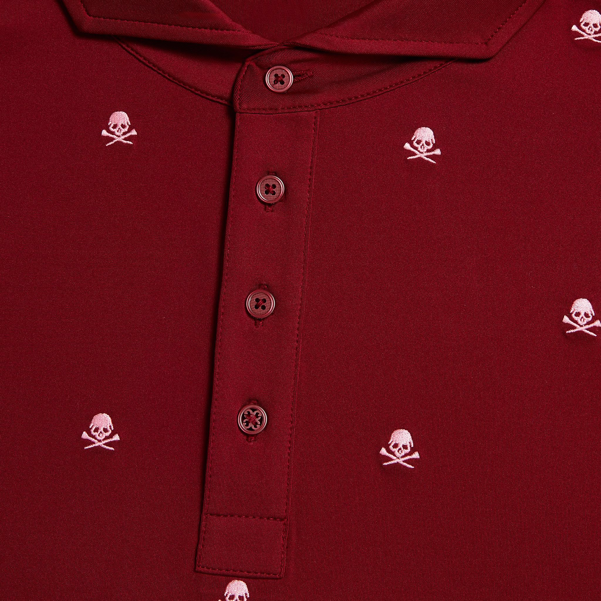 EMBROIDERED SKULL & TEES TECH JERSEY MODERN SPREAD COLLAR POLO Product Image