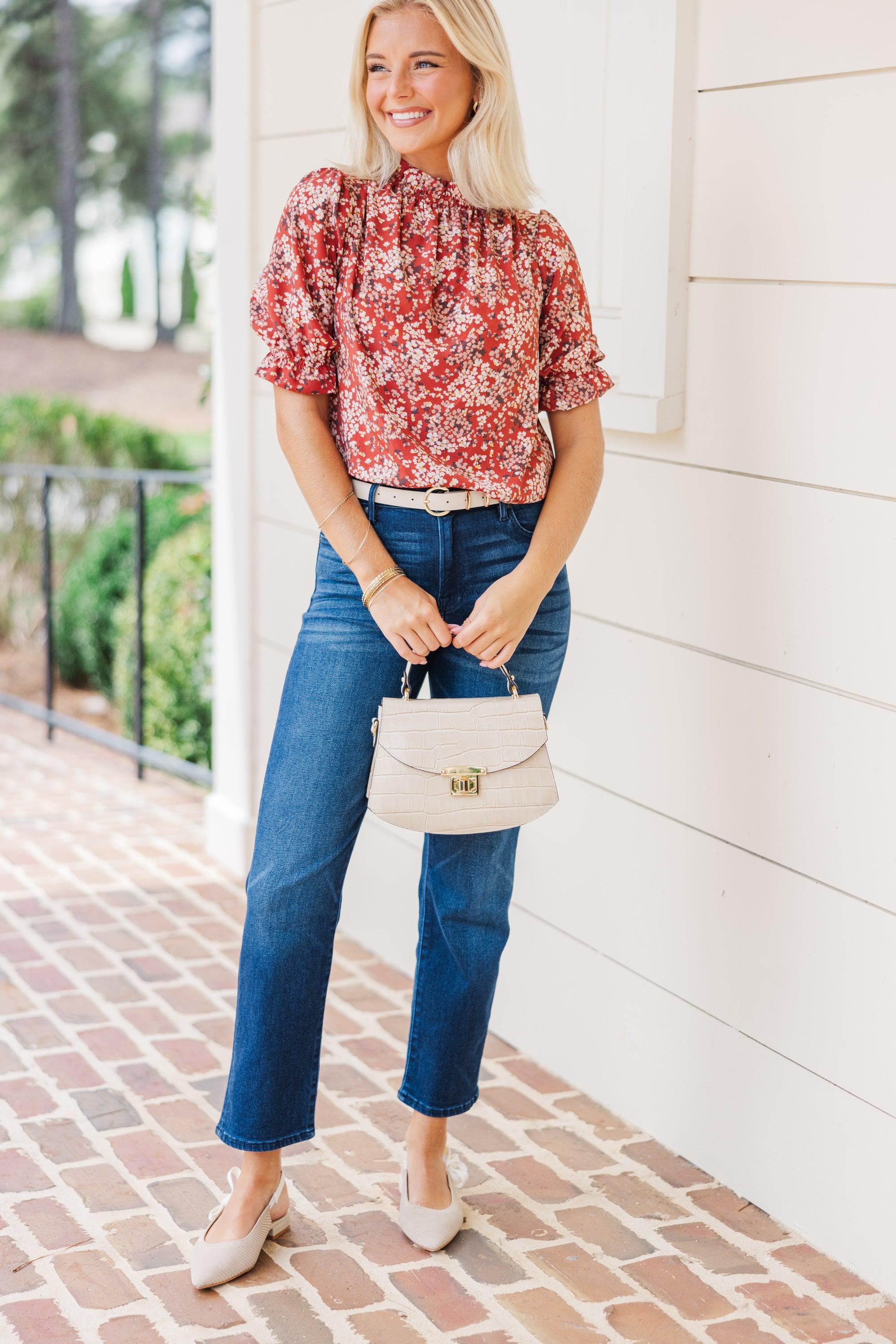 This Is The Time Marsala Red Ditsy Floral Blouse Female Product Image