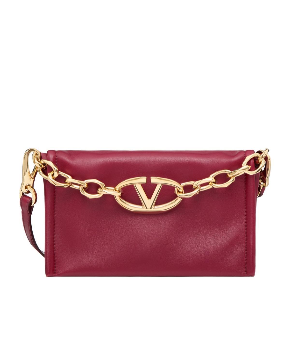 VALENTINO GARAVANI Vlogo Chain Leather Clutch Bag In Red Product Image