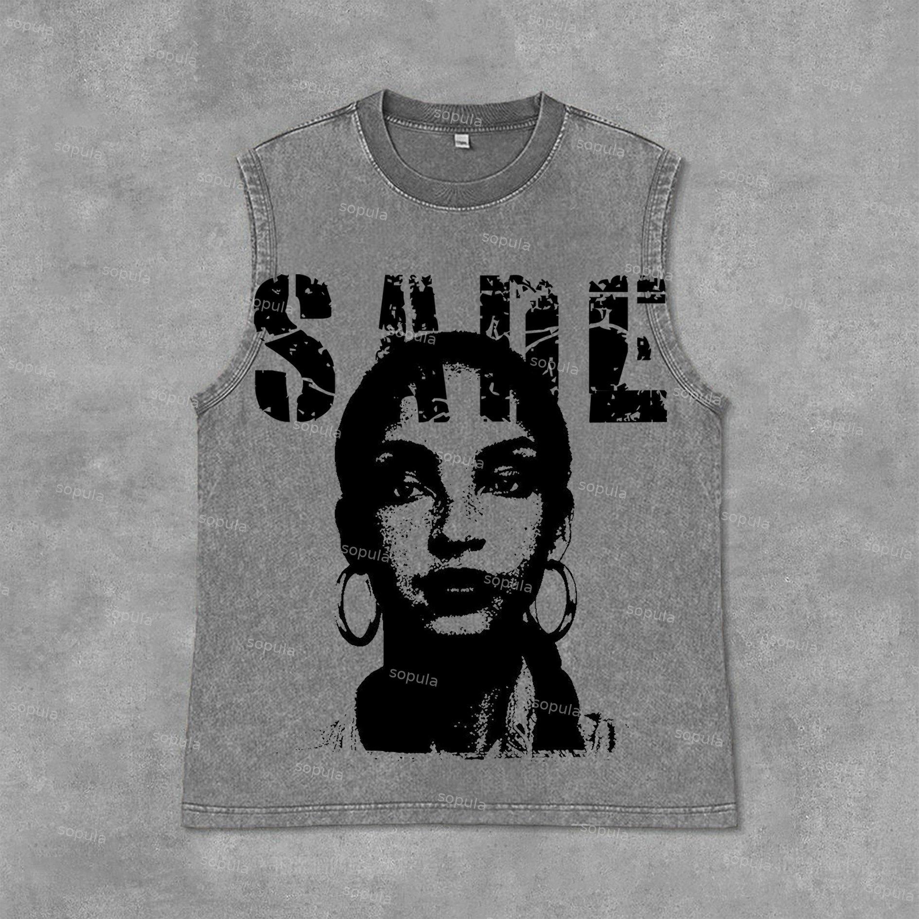 Sopula Sade Adu Graphics Print Acid Washed Tank Top Product Image