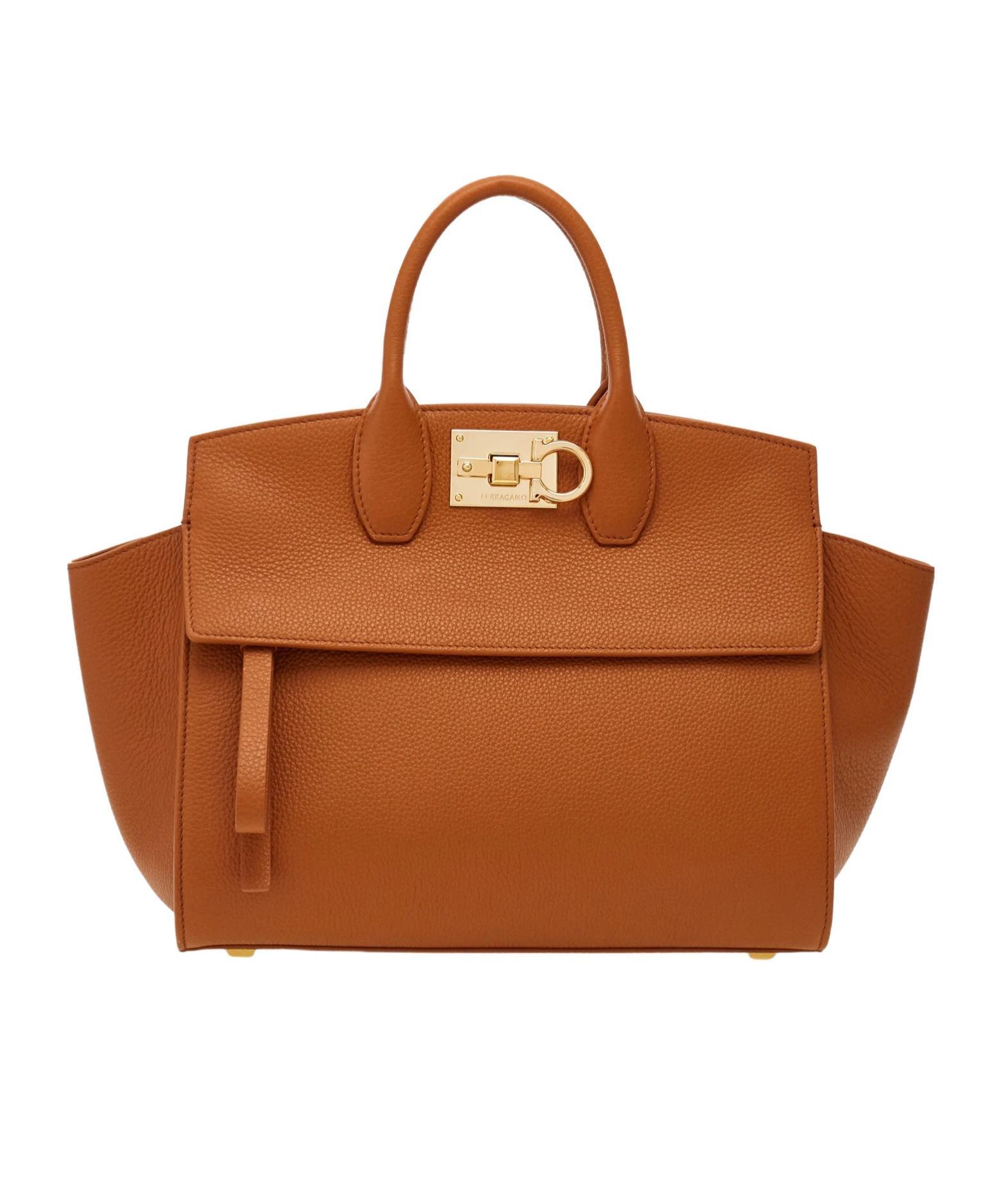 FERRAGAMO Small Studio Soft Leather Tote Bag In Brown Product Image