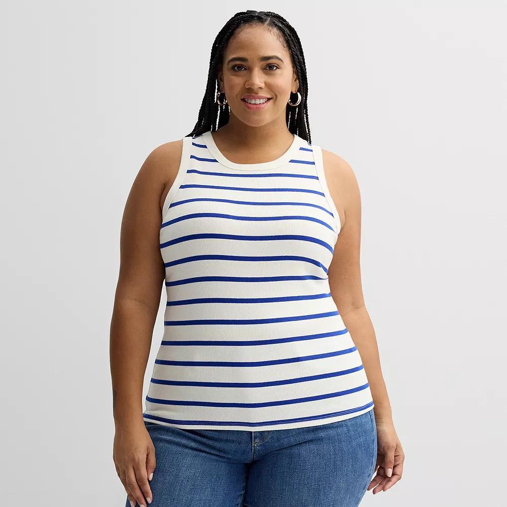 Plus Size Sonoma Goods For Life® High Neck Ribbed Layering Tank Top, Women's, Size: 3XL, Navy White Stripe Product Image