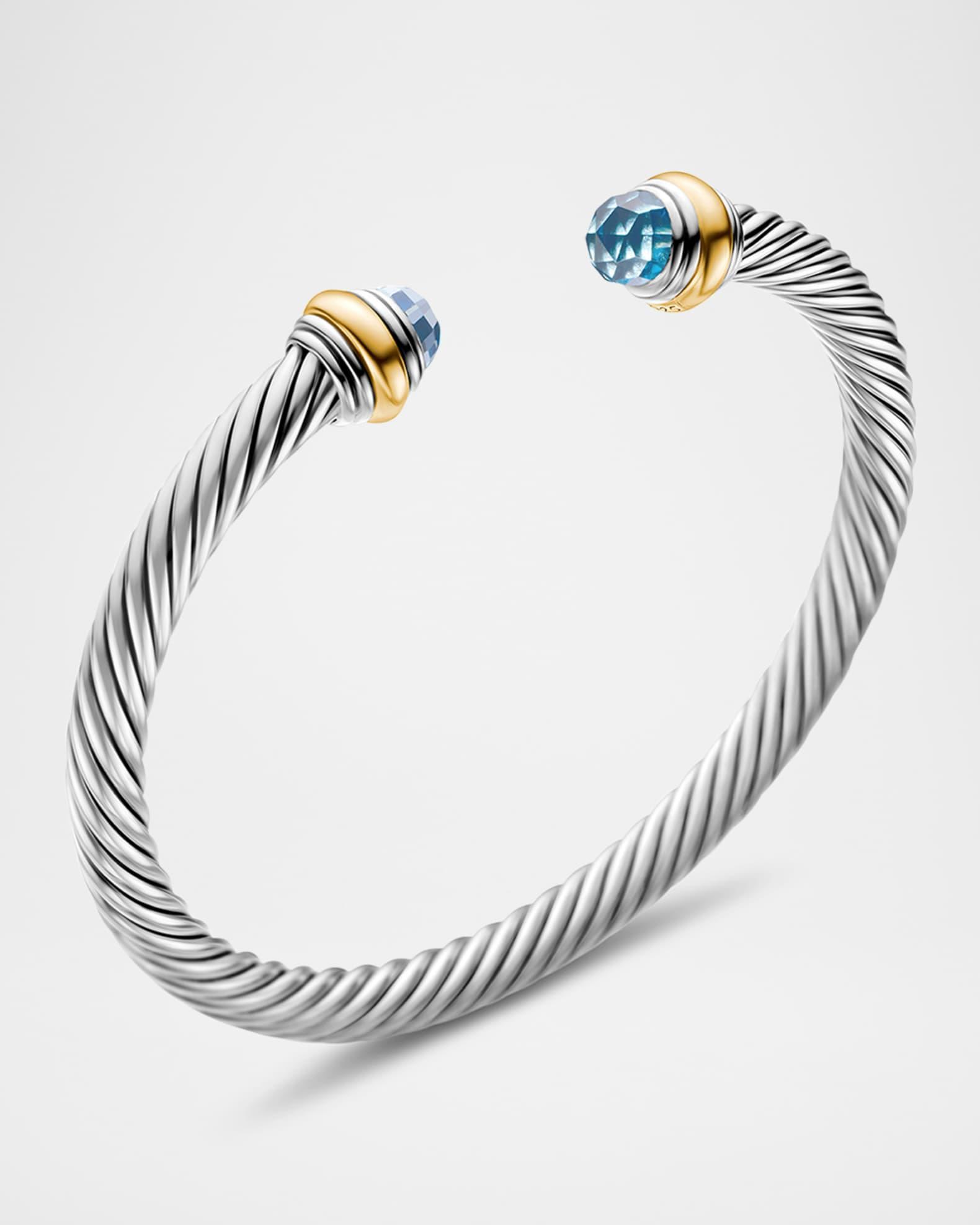 Cable Bracelet with Gemstone in Silver with 14K Gold, 5mm Product Image