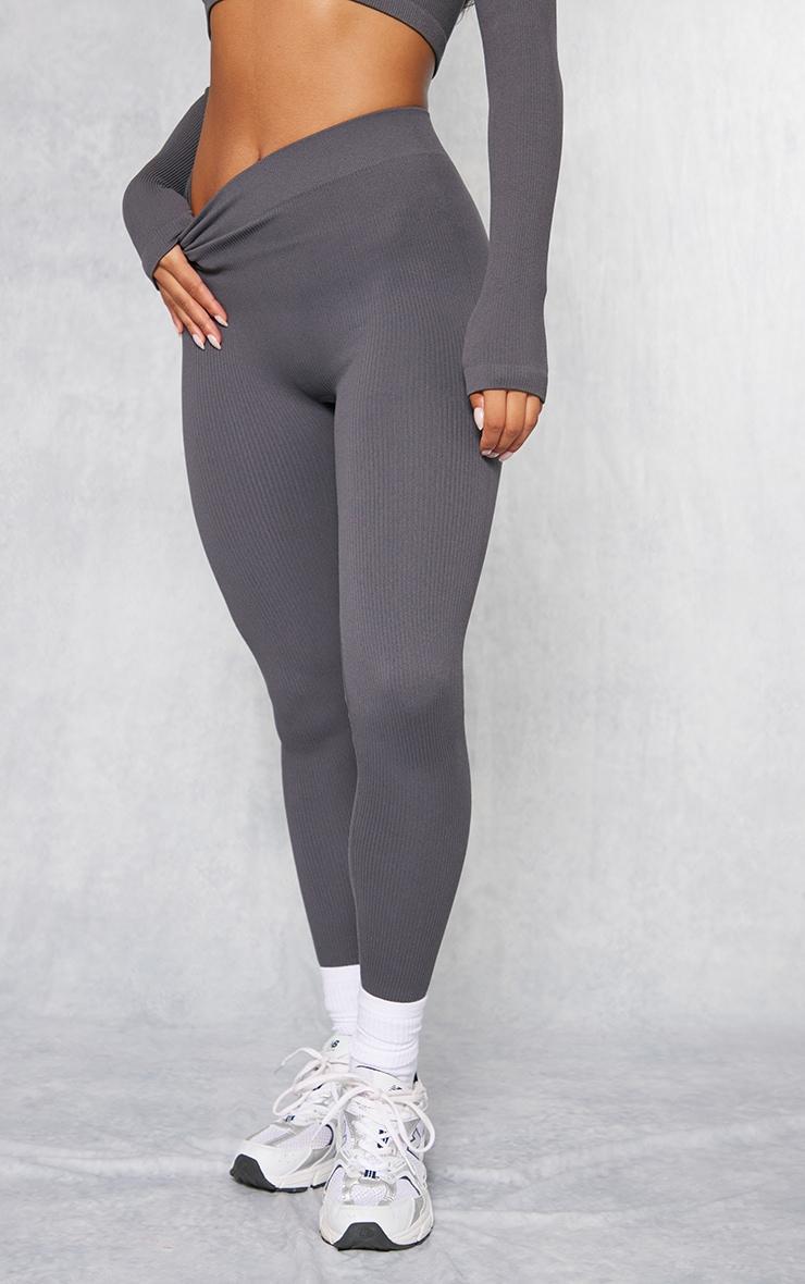 Charcoal Structured Snatched Ribbed Leggings Product Image