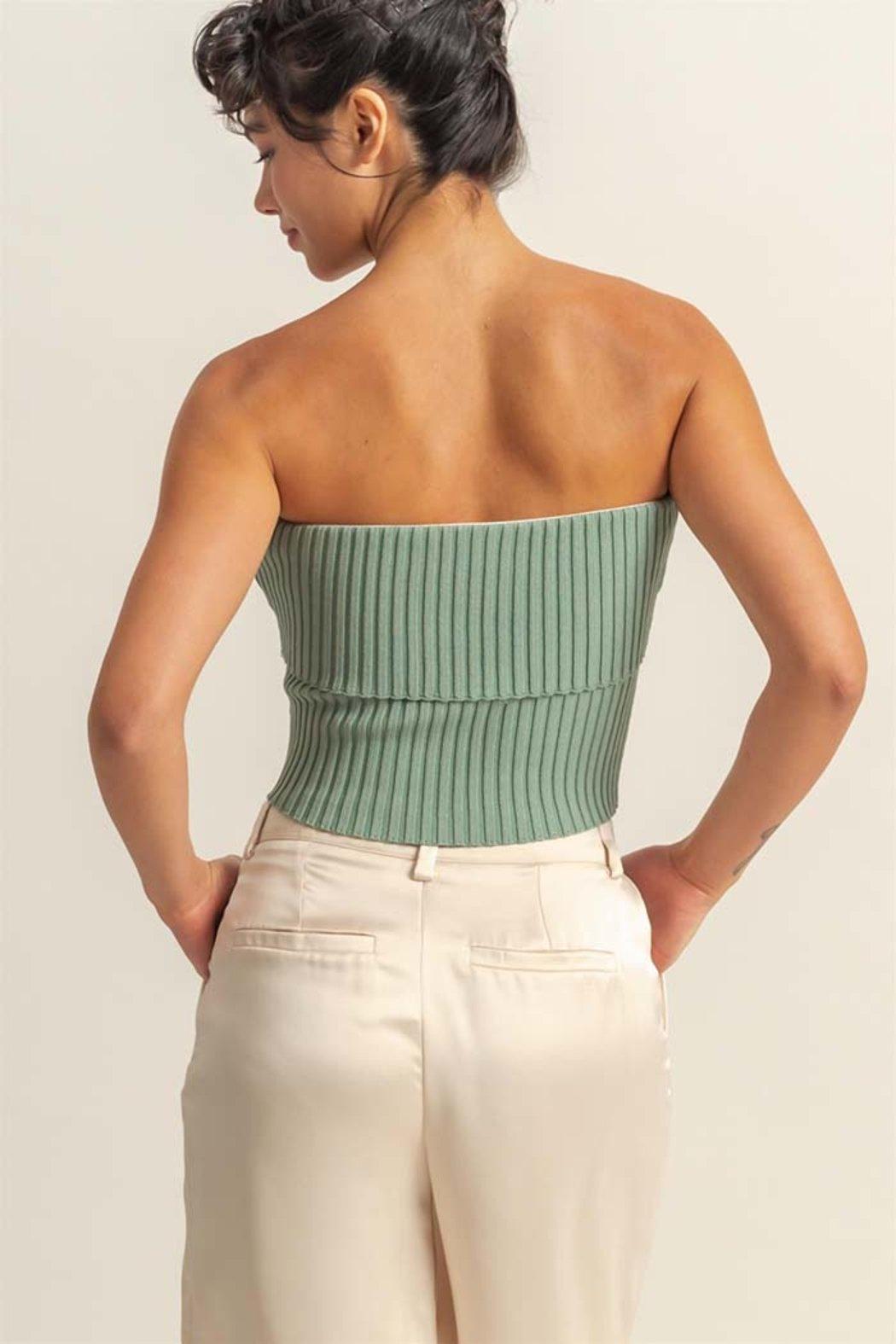 Ribbed Strapless Fold Over Top Product Image