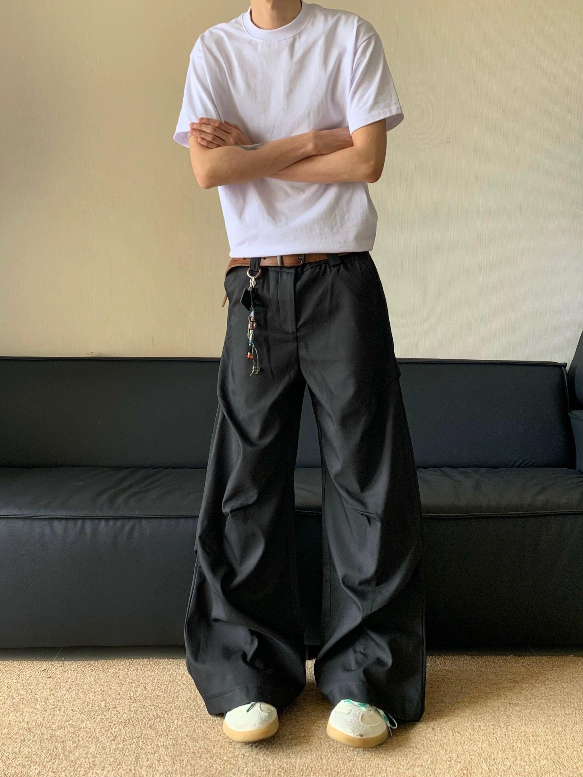 RT No. 11503 BLACK FOLDED STRAIGHT PANTS Product Image