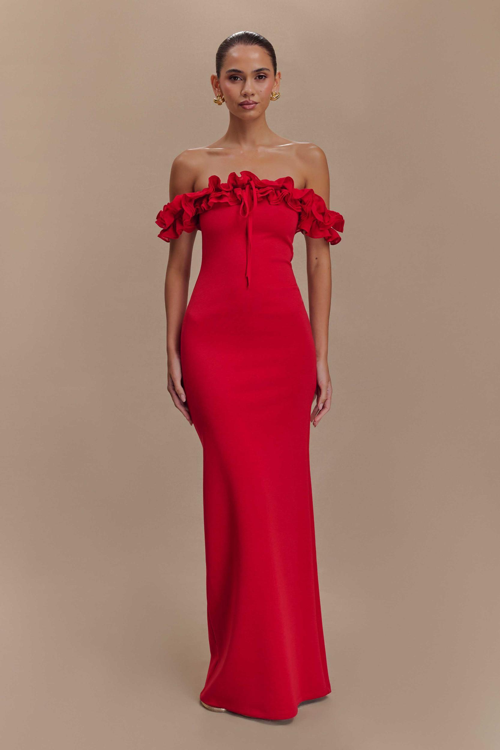 Nova Ruffle Off Shoulder Maxi Dress - Ruby Product Image