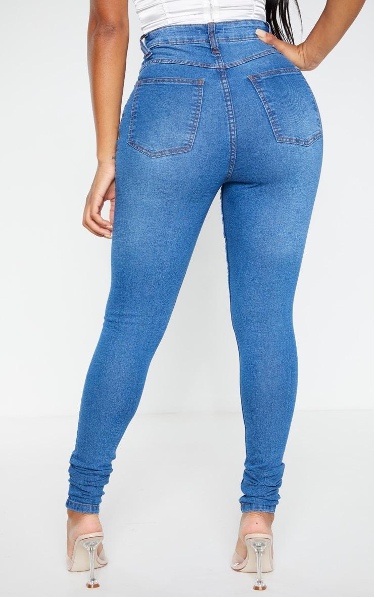 Shape Mid Wash High Waist Super Stretch Skinny Jeans Product Image