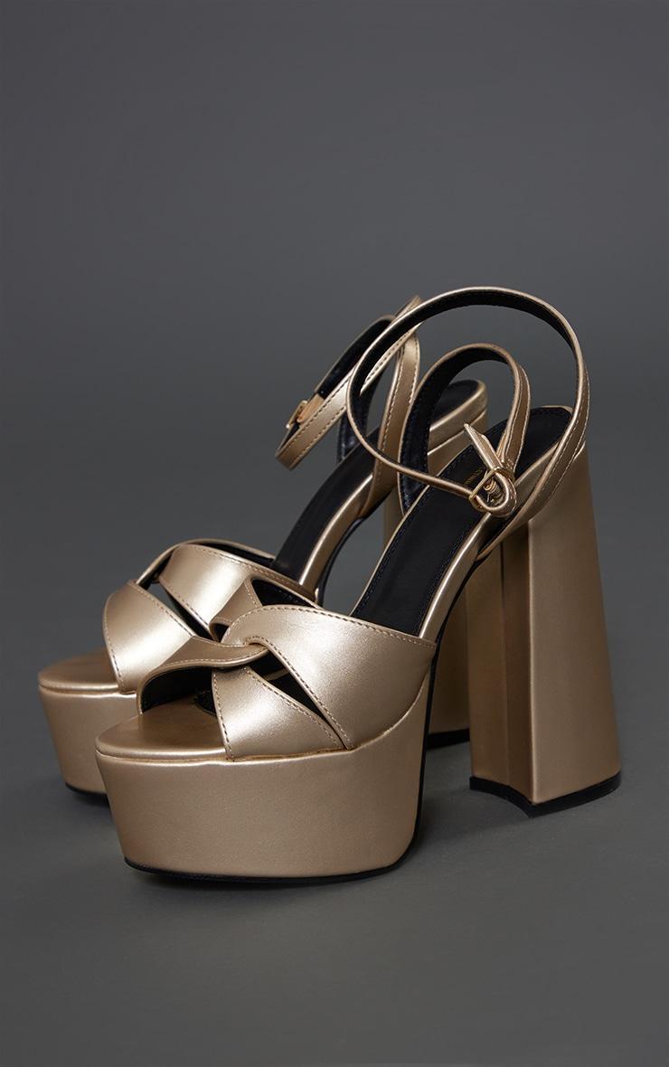  Gold Pu Chucky Platform Intertwined Strap Block Heeled Sandals Product Image