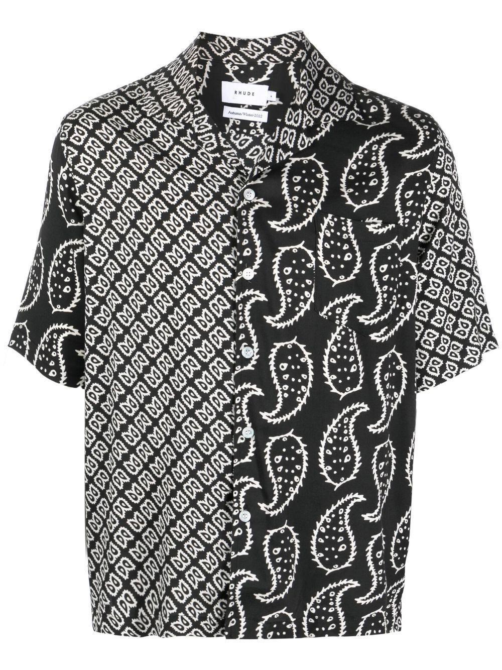 RHUDE Bandana Print Short Sleeve Button-up Camp Shirt In Black Product Image