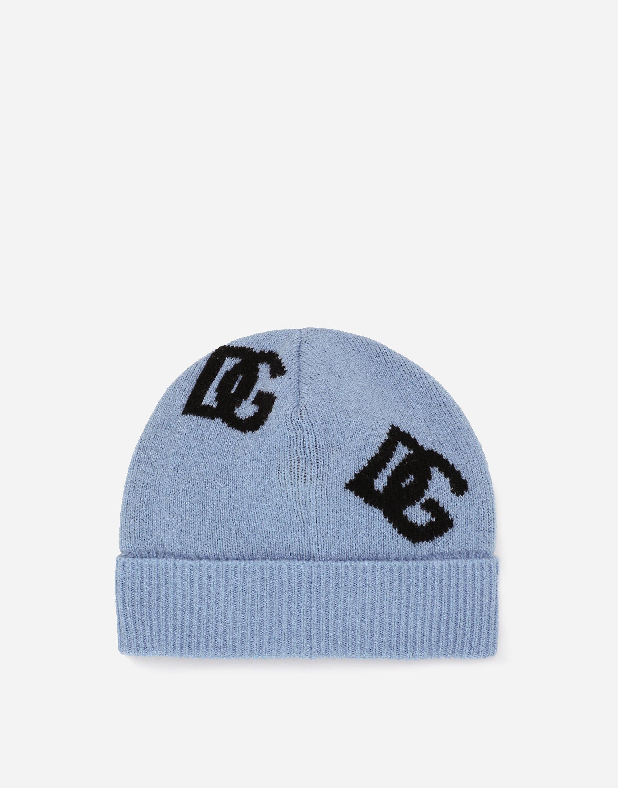 DOLCE & GABBANA Wool Jacquard Hat With Dg Logo In Azure Product Image